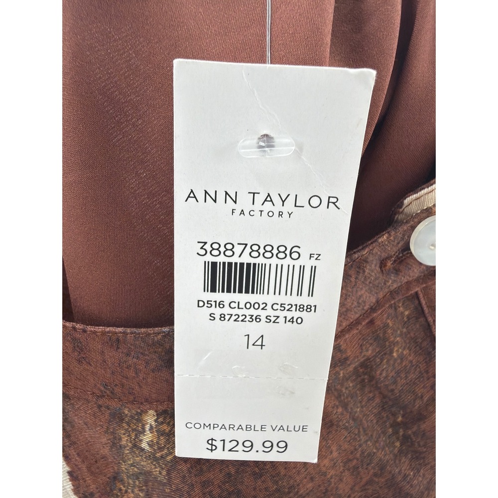 Ann Taylor Factory Womens Brown Floral Lyocell Linen Button Front‎ Midi Dress 14 - Picture 8 of 8